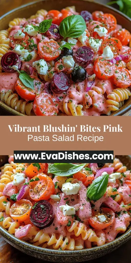 Discover the enchanting Blushin' Bites Pink Pasta Salad, a stunning dish that combines eye-catching colors with nutritious ingredients. Made with vibrant beetroot, fresh spinach, and creamy Greek yogurt dressing, this salad is perfect for picnics, potlucks, or cozy family dinners. Each bite offers a blend of flavors and health benefits, making it a guilt-free indulgence. Easy to prepare, this vibrant pasta salad will impress everyone at your next gathering!