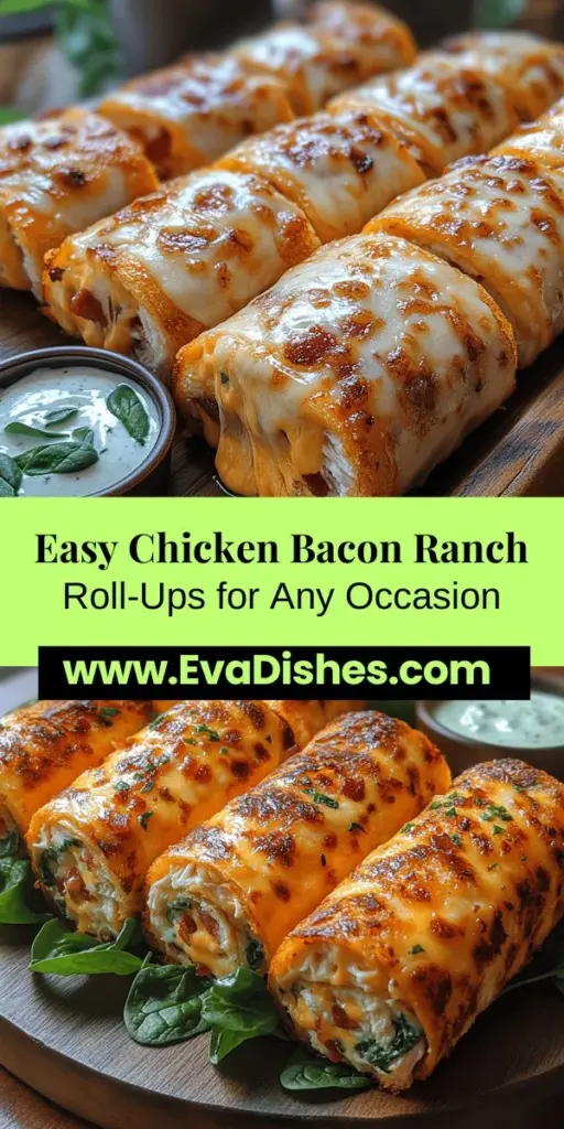 Discover the mouthwatering delight of Chicken Bacon Ranch Roll-Ups, a perfect blend of flavors that everyone will love! This easy-to-make recipe features tender shredded chicken, crispy bacon, creamy ranch dressing, and melty cheddar cheese, all wrapped in soft tortillas. Ideal for family dinners, game day snacks, or quick lunches, these roll-ups are versatile and customizable. Get ready to impress your loved ones with this comforting and delicious dish that's sure to satisfy!