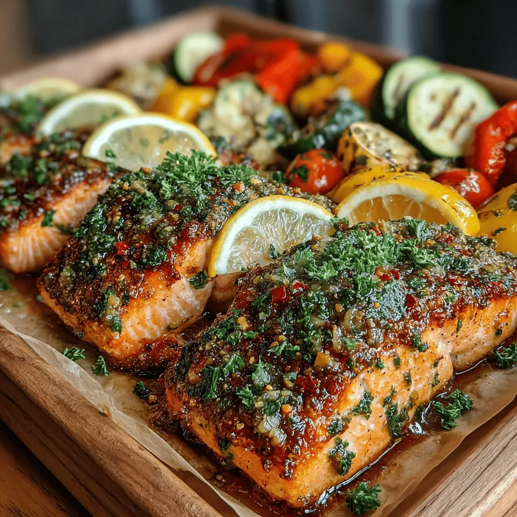 In the realm of quick and nutritious dinners, few recipes stand out quite like Zesty Sheet Pan Lemon Garlic Salmon with Veggies. This dish is not only a feast for the eyes, with its vibrant colors and enticing aromas, but it also embodies the essence of healthy eating. It combines the rich, buttery texture of salmon with the refreshing zest of lemon and the robust flavor of garlic, all while incorporating a colorful assortment of vegetables. This recipe is designed for those who lead busy lives but still wish to enjoy a wholesome, home-cooked meal without the fuss.