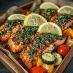 In the realm of quick and nutritious dinners, few recipes stand out quite like Zesty Sheet Pan Lemon Garlic Salmon with Veggies. This dish is not only a feast for the eyes, with its vibrant colors and enticing aromas, but it also embodies the essence of healthy eating. It combines the rich, buttery texture of salmon with the refreshing zest of lemon and the robust flavor of garlic, all while incorporating a colorful assortment of vegetables. This recipe is designed for those who lead busy lives but still wish to enjoy a wholesome, home-cooked meal without the fuss.