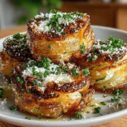 Roasted Garlic Parmesan Potato Stacks are a culinary creation that beautifully marries simplicity with bold, unforgettable flavors. This dish stands out as both a comforting side and a show-stopping appetizer, perfect for family dinners or special gatherings. Imagine layers of thinly sliced potatoes, lovingly roasted to perfection and infused with the rich aroma of garlic and the sharp nuttiness of Parmesan cheese. The moment you walk into a kitchen filled with the scent of roasted garlic, you know you're in for a treat.