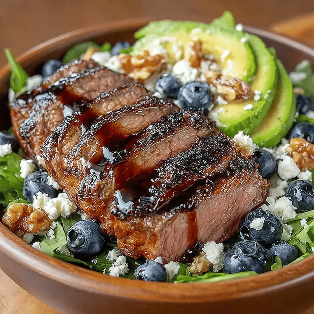 In the quest for a meal that harmonizes taste and nutrition, the Blueberry Bliss Beef Salad Bowl emerges as a standout choice. This vibrant dish combines tender slices of beef sirloin with a medley of fresh greens, luscious blueberries, creamy feta cheese, and crunchy walnuts. Topped with a light balsamic dressing, this salad offers not only a feast for the taste buds but also a wealth of health benefits. Ideal for busy weeknights or as a delightful option for meal prep, this recipe is quick and easy to whip up, making it a perfect addition to any dinner table.