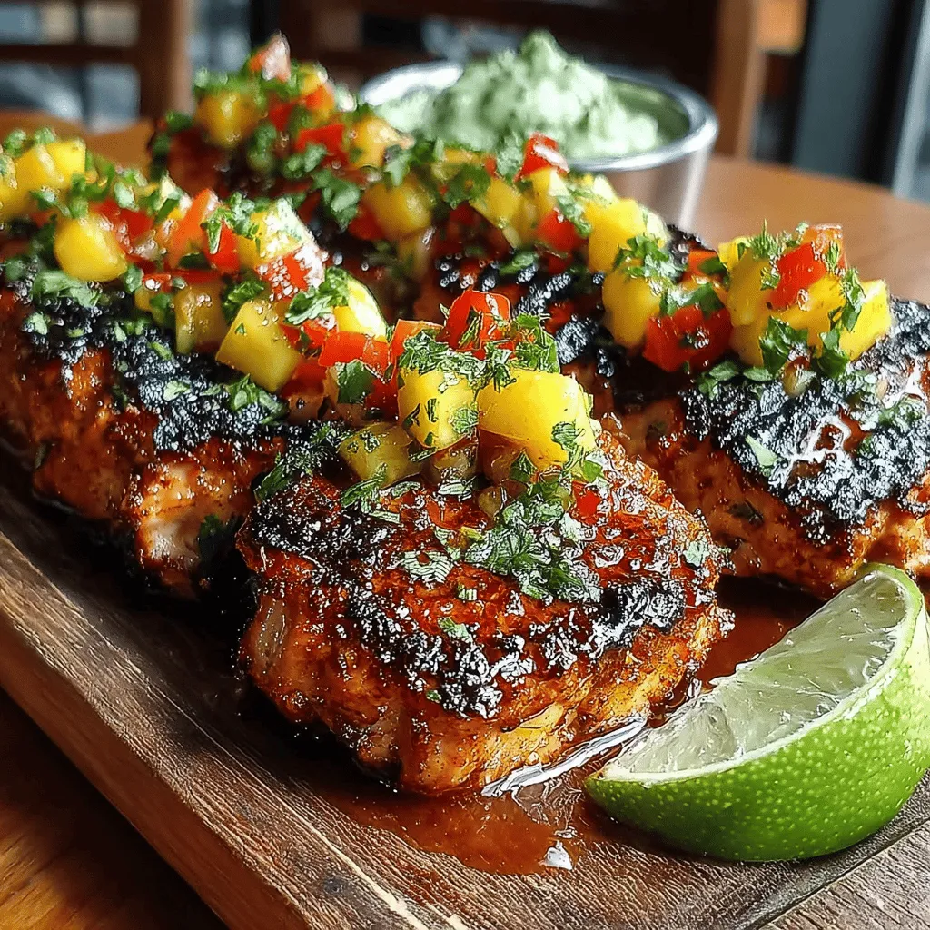 <strong>Introduction</strong>” /></p>
</p>
<h2>Skewering the Chicken</h2>
</p>
<h3>Choosing the Right Skewers</h3>
</p>
<p>When it comes to grilling chicken skewers, one of the first decisions you’ll face is which type of skewer to use: wooden or metal. Each option has its pros and cons that can affect your cooking experience.</p>
</p>
<p><strong>Wooden Skewers</strong>:</p>
<p>– <strong>Pros</strong>: Wooden skewers are lightweight, inexpensive, and can impart a subtle flavor to the food. They are also available in various lengths and thicknesses, making them versatile.</p>
<p>– <strong>Cons</strong>: They must be soaked in water for at least 30 minutes before grilling to prevent burning. If not soaked, they can catch fire on the grill.</p>
</p>
<p><strong>Metal Skewers</strong>:</p>
<p>– <strong>Pros</strong>: Metal skewers are reusable, durable, and will not burn on the grill. They conduct heat well, which can help cook the ingredients more evenly.</p>
<p>– <strong>Cons</strong>: They can become very hot during grilling, requiring heat-resistant gloves or tools to handle them safely. Additionally, they may be more expensive than wooden skewers.</p>
</p>
<p><strong>Preparation Tips</strong>: If you opt for wooden skewers, remember to soak them in water for at least 30 minutes before threading the chicken. This step is crucial to prevent them from igniting on the grill. For metal skewers, a quick wash before use is sufficient to ensure a clean surface.</p>
</p>
<h3>Proper Skewering Technique</h3>
</p>
<p>To achieve evenly cooked and appealingly presented chicken skewers, proper skewering technique is essential. Here’s how to do it:</p>
</p>
<p>1. <strong>Cut the Chicken Evenly</strong>: Begin by cutting your marinated chicken breast into uniform cubes, approximately 1-inch in size. This ensures that all pieces cook at the same rate.</p>
</p>
<p>2. <strong>Threading the Chicken</strong>: Take a skewer and begin threading the chicken cubes onto it. Leave a small space between each piece to allow heat to circulate, which promotes even cooking. If using vegetables or fruits, alternate them with the chicken for visual appeal and added flavor.</p>
</p>
<p>3. <strong>Visual Appeal</strong>: For a beautiful presentation, consider threading the chicken and mango salsa together. For instance, place a chunk of marinated chicken, followed by a piece of bell pepper, and then a slice of mango. This not only enhances the flavor but makes your skewers visually enticing.</p>
</p>
<p>By following these techniques, you’ll create skewers that not only taste great but also look beautiful on the plate.</p>
</p>
<h2>Grilling the Skewers</h2>
</p>
<h3>Preparing the Grill</h3>
</p>
<p>Before you start grilling your chicken skewers, it’s vital to prepare the grill properly. Preheating your grill is essential for achieving those perfect grill marks while ensuring the chicken cooks evenly. Here’s how to do it:</p>
</p>
<p>1. <strong>Clean the Grill Grate</strong>: Start by cleaning the grill grate with a grill brush to remove any remnants from previous grilling sessions. This step prevents sticking and enhances flavor.</p>
</p>
<p>2. <strong>Preheat the Grill</strong>: Turn on your grill and set it to medium-high heat, around 400°F to 450°F. Allow it to preheat for about 10-15 minutes.</p>
</p>
<p>3. <strong>Oil the Grate</strong>: Once preheated, lightly oil the grill grate using a paper towel dipped in cooking oil. This will help prevent the chicken skewers from sticking and make for a clean flip.</p>
</p>
<h3>Cooking Instructions</h3>
</p>
<p>With your skewers prepared and the grill ready, it’s time to cook your chicken skewers.</p>
</p>
<p>1. <strong>Place the Skewers on the Grill</strong>: Carefully place the skewers on the grill, ensuring they are not overcrowded.</p>
</p>
<p>2. <strong>Cooking Time</strong>: Grill the chicken skewers for about 10-12 minutes, turning them every 2-3 minutes. This will help achieve those beautiful char marks and ensure even cooking.</p>
</p>
<p>3. <strong>Check for Doneness</strong>: To ensure your chicken is thoroughly cooked, use a meat thermometer. The internal temperature should reach 165°F. If you don’t have one, cut into a piece of chicken to check that the meat is no longer pink and the juices run clear.</p>
</p>
<p>4. <strong>Resting the Skewers</strong>: Once cooked, remove the skewers from the grill and let them rest for 5 minutes. This allows the juices to redistribute, ensuring juicy and flavorful chicken.</p>
</p>
<p>By following these grilling instructions, you’ll master the art of grilling chicken skewers with ease.</p>
</p>
<h2>Serving Suggestions</h2>
</p>
<h3>Presentation Matters</h3>
</p>
<p>The way you serve your Tropical Bliss Grilled Chicken Skewers can elevate your dining experience significantly. Here are some ideas for presenting your dish attractively:</p>
</p>
<p>– <strong>Plating</strong>: Arrange the skewers on a large platter. You can fan them out or stack them in a whimsical way. Drizzle some of the mango salsa over the skewers and serve the remaining salsa in a small bowl on the side for dipping.</p>
</p>
<p>– <strong>Garnishing</strong>: Enhance the visual appeal by garnishing your dish with fresh herbs like cilantro or mint. You can also add lime wedges around the platter for a pop of color and an optional zesty squeeze.</p>
</p>
<h3>Complementary Side Dishes</h3>
</p>
<p>To make your meal complete, consider pairing the skewers with complementary side dishes that enhance the tropical flair:</p>
</p>
<p>– <strong>Coconut Rice</strong>: The creaminess of coconut rice complements the flavors of the grilled chicken and mango salsa perfectly.</p>
</p>
<p>– <strong>Grilled Vegetables</strong>: Skewered grilled vegetables, such as zucchini, bell peppers, and onions, are a great addition. Their smokiness pairs well with the chicken.</p>
</p>
<p>– <strong>Light Salad</strong>: A refreshing mixed greens salad with a citrus vinaigrette can balance the meal and add a crisp texture.</p>
</p>
<p>– <strong>Quinoa Salad</strong>: A quinoa salad with black beans, corn, and diced avocado ties in the tropical theme and adds a hearty component to your dish.</p>
</p>
<p>By selecting the right accompaniments, you can create a well-rounded meal that delights both the eyes and the palate.</p>
</p>
<h2>Nutritional Information</h2>
</p>
<h3>Healthy Eating with Flavor</h3>
</p>
<p>Tropical Bliss Grilled Chicken Skewers with Mango Salsa not only deliver on flavor but also offer significant nutritional benefits. Here’s a breakdown:</p>
</p>
<p>– <strong>Protein</strong>: Chicken is an excellent source of lean protein, which is essential for muscle repair and growth. Each skewer provides about 20-25 grams of protein depending on the size of the chicken pieces.</p>
</p>
<p>– <strong>Vitamins</strong>: Fresh mango and vegetables in the salsa are rich in vitamins A and C, supporting immune function, skin health, and reducing inflammation.</p>
</p>
<p>– <strong>Healthy Fats</strong>: If you include avocado in your salsa or as a side, you’ll add healthy fats that promote heart health and improve satiety.</p>
</p>
<p>– <strong>Low-Carbohydrate Option</strong>: This dish is relatively low in carbohydrates, making it a great option for those watching their carb intake while still enjoying a full-flavored meal.</p>
</p>
<p>By enjoying this recipe, you’re not only indulging in a delightful culinary experience but also fueling your body with nutritious ingredients.</p>
</p>
<h2>Conclusion</h2>
</p>
<p>Tropical Bliss Grilled Chicken Skewers with Mango Salsa encapsulate the essence of summer dining with their vibrant flavors and easy preparation. This dish not only satisfies your taste buds but also brings a touch of tropical paradise to your table. Whether you’re enjoying a leisurely weekend or entertaining guests, these skewers are a simple yet impressive choice. With a perfect blend of marinated chicken and fresh salsa, you can delight in a meal that’s both delicious and nutritious, making it a must-try recipe for any occasion.</p>
</p>
<p>Embrace the joy of cooking with this recipe, and don’t forget to share your experiences and variations with friends and family. Happy grilling!</p>
</div>