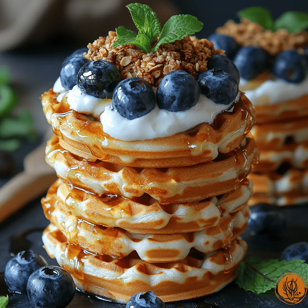 The star ingredients in this recipe—blueberries and Greek yogurt—are not just tasty; they also bring a wealth of health benefits to the table. Blueberries are rich in antioxidants, known for their anti-inflammatory properties and ability to boost heart health. They are low in calories while high in fiber, making them an excellent choice for anyone looking to maintain a balanced diet. On the other hand, Greek yogurt is a powerhouse of protein and probiotics, promoting digestive health and providing a creamy, satisfying base for our stacks.
