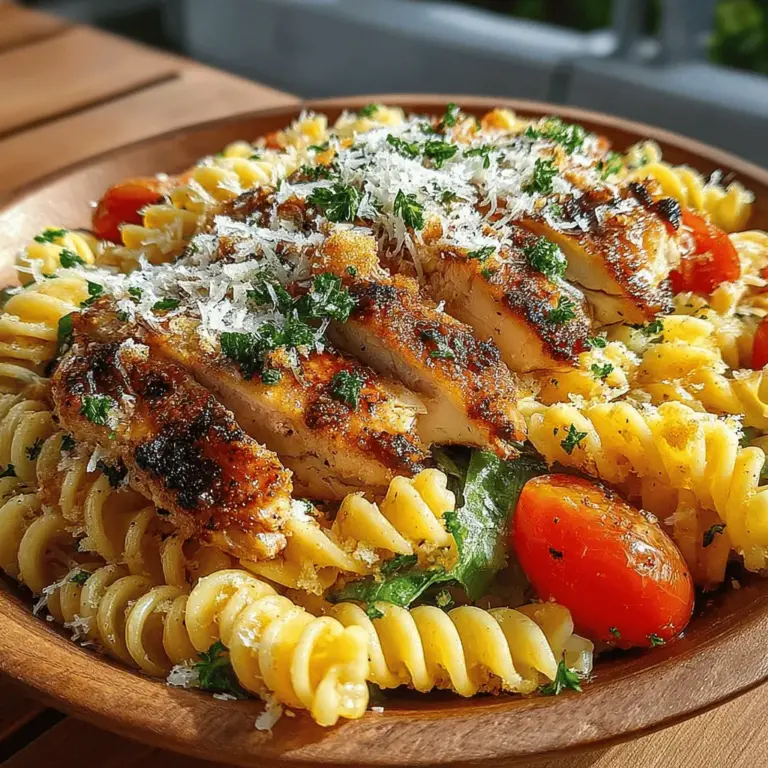 When it comes to creating a satisfying and hearty dish, few combinations can rival the classic flavors of a Caesar salad and the comforting texture of pasta. The Grilled Chicken Caesar Pasta Salad brings together these two beloved staples into one delightful meal that is perfect for gatherings, meal prep, or simply enjoying a quick lunch. This recipe not only captures the essence of traditional Caesar salad but also elevates it with the addition of tender, grilled chicken and al dente rotini pasta. With a balance of fresh ingredients and a creamy dressing, this dish is versatile enough to be enjoyed any time of the year.