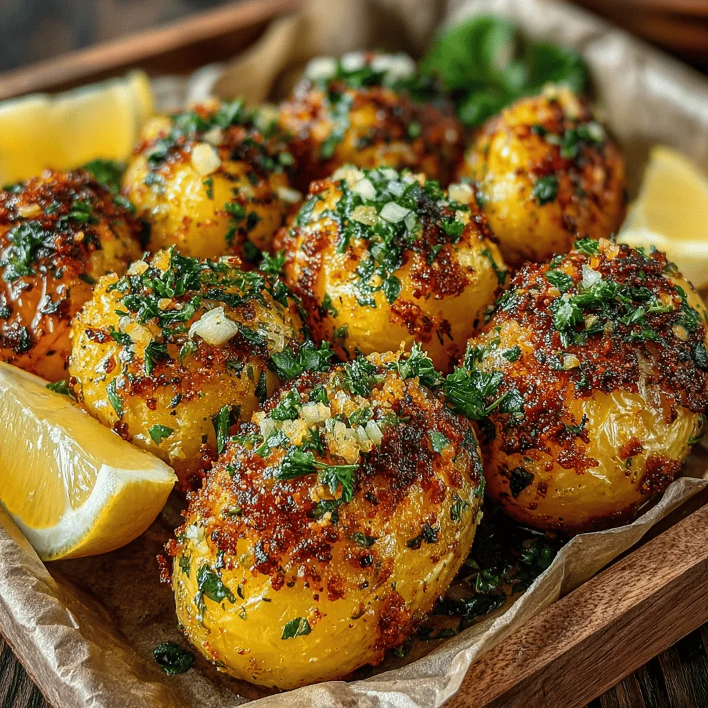 To elevate the presentation of your Zesty Crunch: Crispy Lemon Herb Roast Potatoes, a sprinkle of freshly chopped parsley serves a dual purpose. Not only does it add a vibrant green color that contrasts beautifully with the golden-brown potatoes, but it also brings a fresh, herbal aroma that enhances the dish's overall appeal. When garnishing, ensure the parsley is finely chopped to distribute its flavor evenly without overpowering the palate. A touch of parsley not only makes the dish visually enticing but also complements the zesty lemon and herby notes, adding a layer of freshness that perfectly rounds out the flavors.